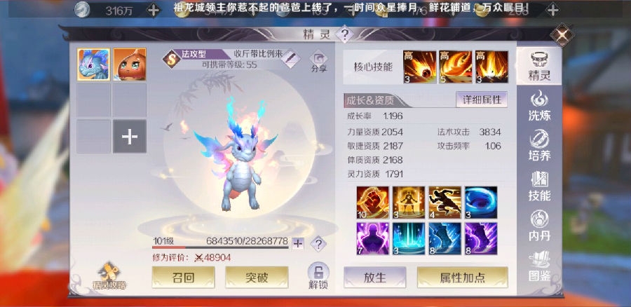 完美世界手游关于物理职业全敏火龙技能