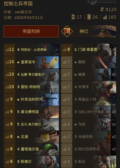 昆特牌控制士兵帝国卡组分享